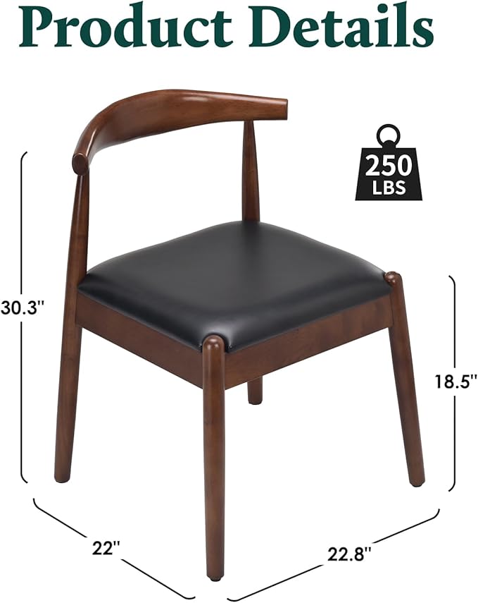 Farini Mid Century Modern Dining Chairs Set of 4, Solid Wood Frame Kitchen Chairs with PU Leather Upholstered Seat for Dining Room & Breakfast Nook，Walnut-Black