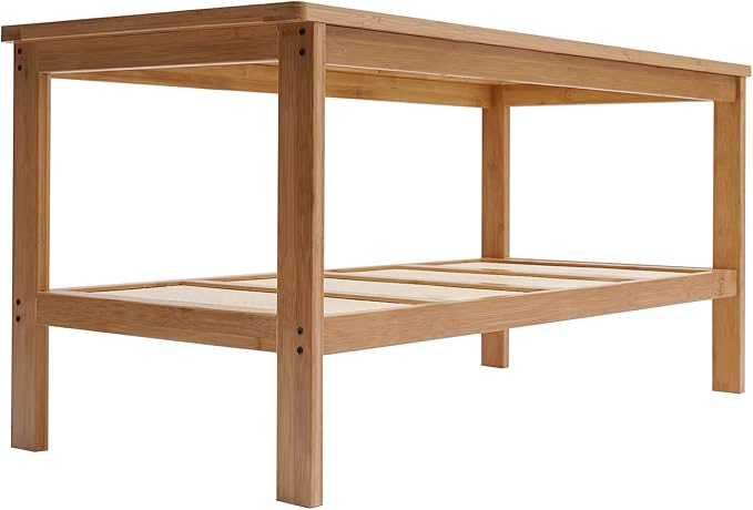 2 Tier Pedestal Coffee Table Glass Top Coffee Table Sofa Tables with Open Storage Living Room Furniture, Double Layer Modern Living Room Table Tea Table Low Table for Sitting on The Floor