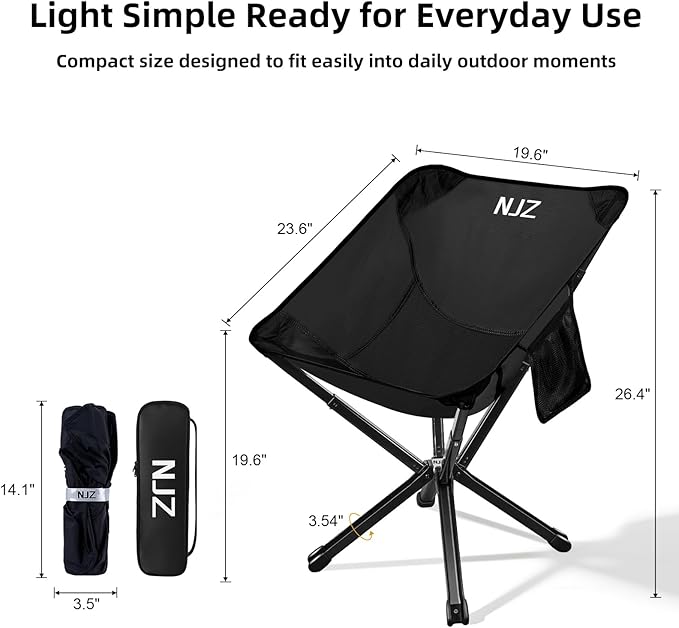 NJZ Lightweight Folding Camping Chair — Compact & Easy to Use, Portable Chair for Everyday Outdoor Comfort, Beach, Camping, Travel & Backyard