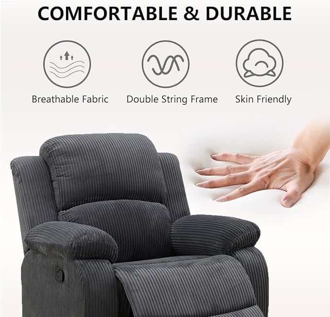 Manual Reclining Sofa Set with Drop-Down Table, Corduroy Sofa Sets, Living Room Furniture Sets, Modern Manual Recliner Sofa Sets with Storage Console for Living Room (Dark Grey, Sofa+Loveseat+Chair)