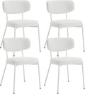 KCC Boucle Dining Chairs Set of 4, Modern Mid-Century Upholstered Stylish Kitchen Chairs Sherpa Accent Diner Chairs with Metal Legs and Curved Back for Kitchen, Dining Room(White)