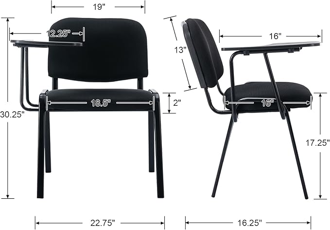 Mesh Reception Chairs with Desk Attached, Black Stackable Waiting Room Chairs, Black Classroom Chair for Student/Office/Conference Room/Meeting/Church, 5-Packs