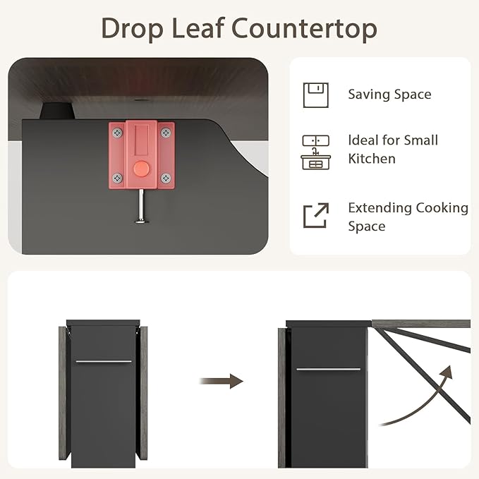 IDEALHOUSE Folding Dining Table, Drop Leaf Dining Table with 6 Wheels and 2-Layer Storage Shelf, Space Saving Kitchen Table for Small Spaces (Slate Oak, 47.2" D x 23.6" W x 29.5" H)
