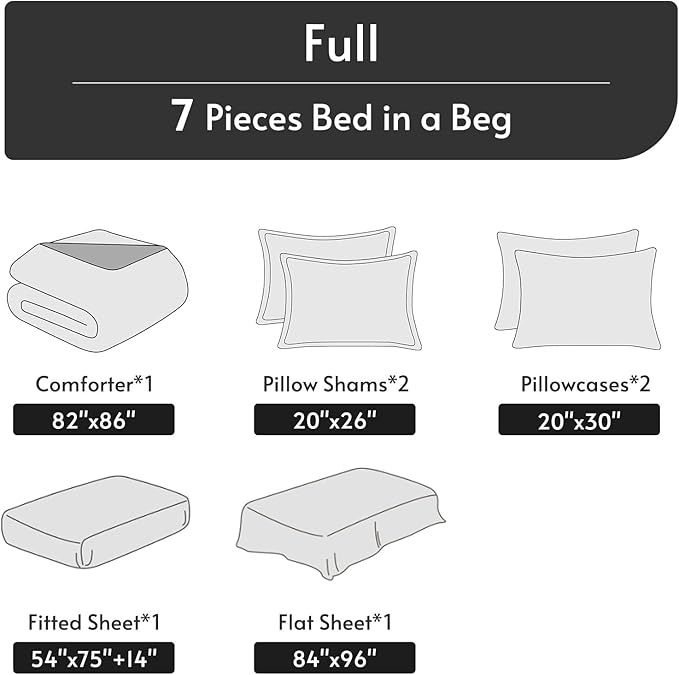 MUXHOMO 7 Pieces Full Comforter Set, Reversible Bed in a Bag Full Size, All Season Bedding Set with Comforter, Flat Sheet, Fitted Sheet, Pillowcases & Shams, Purple & Lavender