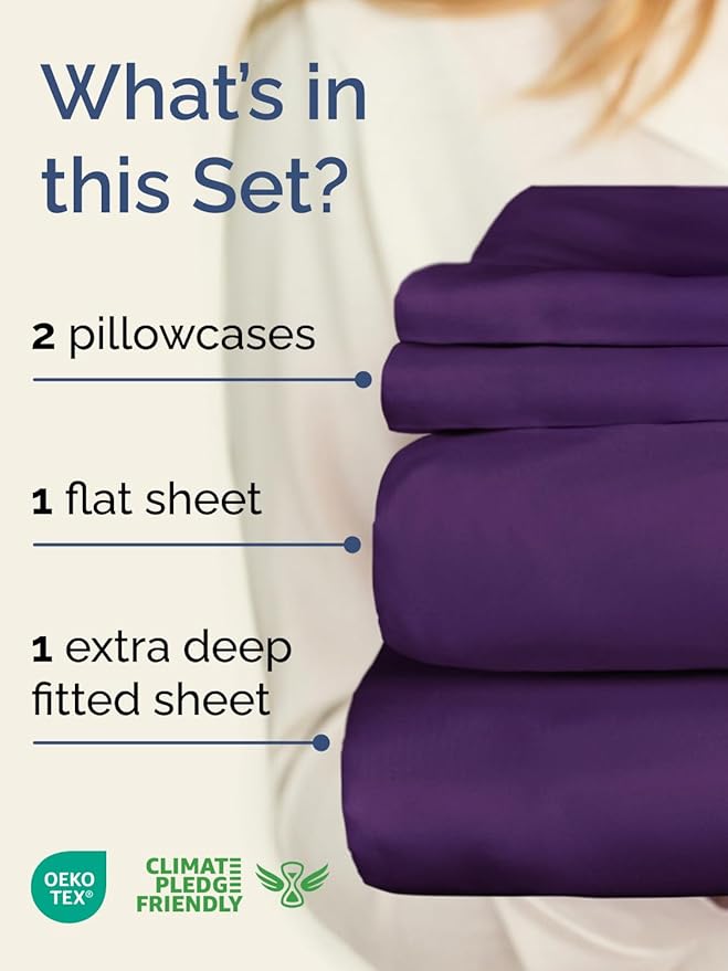 Extra Deep Pocket Cal King Sheets - 4 Piece Breathable & Cooling Bed Sheets - Hotel Luxury Bed Sheet Set - Soft, Wrinkle Free & Comfy - Easily Fits Extra Deep Mattresses - Deep Pocket Purple Sheets