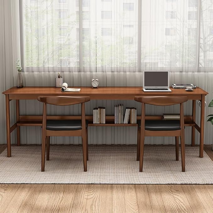 Ytaoka Solid Wood Dining Chair, Mid Century Dining Chair, Upholstered PU Leather Chair with Wide Curved Backrest, Chair for Dining Room, Kitchen, Walnut Finish