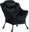 HollyHOME Lazy Chair with Armrest and Side Pocket, Comfy Accent Lounge Chair,Leisure Sofa Armchair for Living Room, Bedroom, Dorm, or Small Spaces, Oversized Reading Sofa Chair,Velvet Black