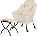 Kokel Lazy Chair with Folding Ottoman,Living Room Chairs, Accent Contemporary Lounge Chair, Single Steel Frame Leisure Sofa Chair with Armrests and A Side Pocket (White)
