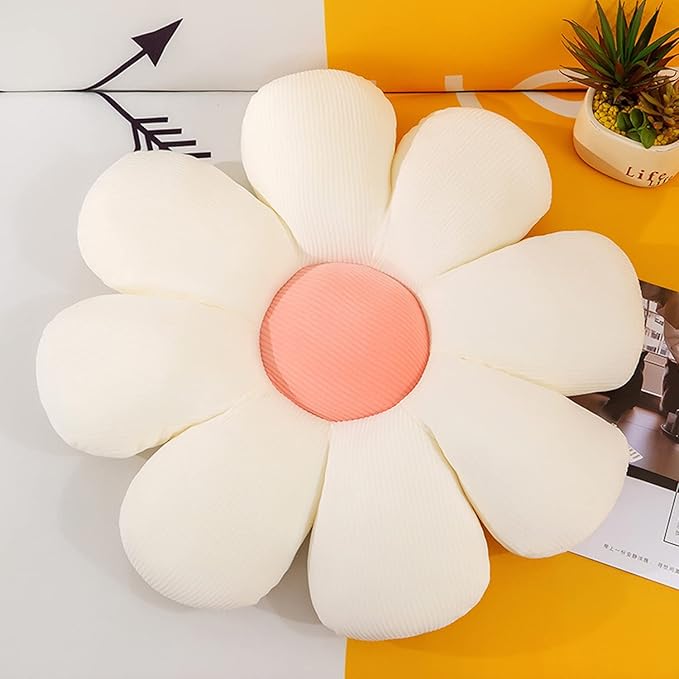 Grafingy Flower Pillow, Flower Shaped Throw Pillow Floor Pillow Soft Seating Cushion Room Decor Plush Pillow for Bedroom, Sofa, Bed, Reading (21 inch, White)