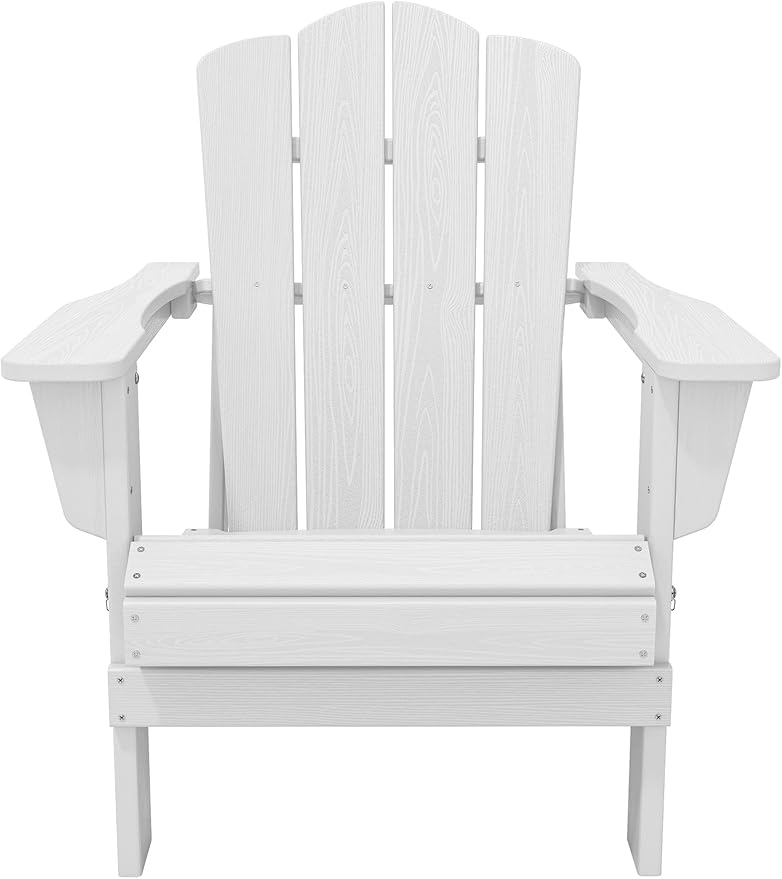 KINGYES Folding Adirondack Chair Set of 6, HDPE All-Weather Folding Adirondack Chair, White
