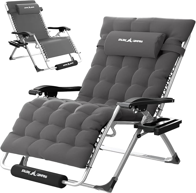 Amopatio Oversized Folding Zero Gravity Chair with Cushion for Indoor & Outdoor, XL Heavy Duty Patio Reclining Lounge Chairs with Tray/Footrest/Headrest
