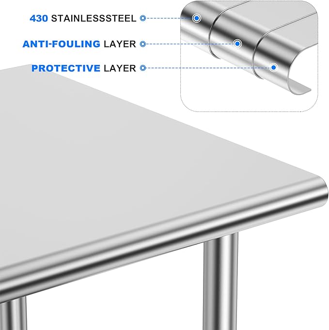 Atronor Stainless Steel Table for Prep & Work, 30x48 Inches, NSF Metal Commercial Heavy Duty Table with Adjustable Under Shelf and Foot for Restaurant, Home and Hotel