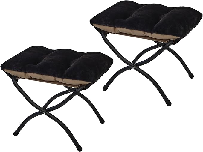 Mordchil HF 15"(H) Folding Ottoman, Set of 2, Foldable Footrest Stool, Small Foot Stool for Couch, Collapsible Foot Rest Ottoman for Sofa, Accent Padded Ottomans for Living Room, Bedroom, Black