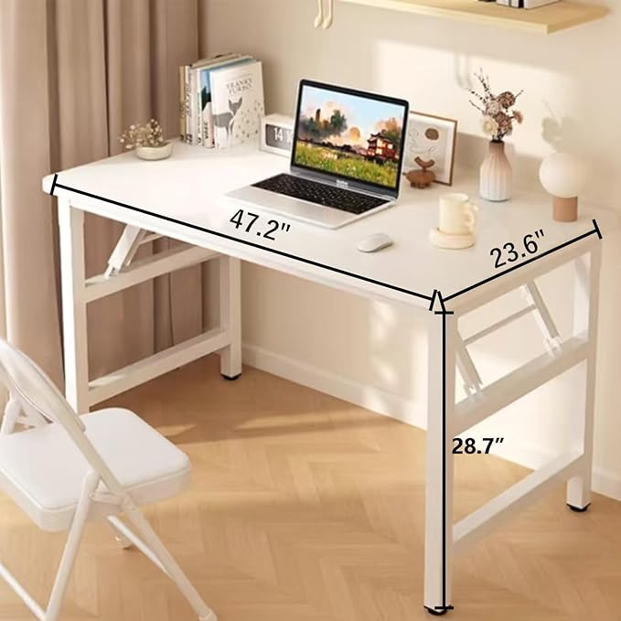 47.2 Inch Folding Table，Square Folding Desks for Small Space,Small Foldable Desk No Assembly,Black.