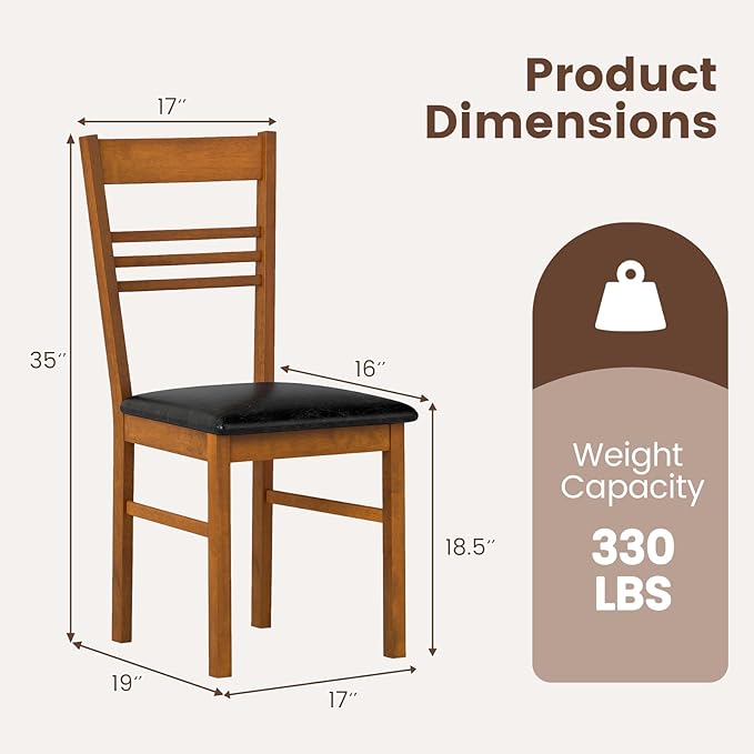 Giantex Wooden Dining Chairs Set of 2, Armless Kitchen Chairs w/Slat Backrest, Upholstered PU Seat, Rubber Wood Frame, Modern Dinette Furniture Set for Dining Room, Living Room