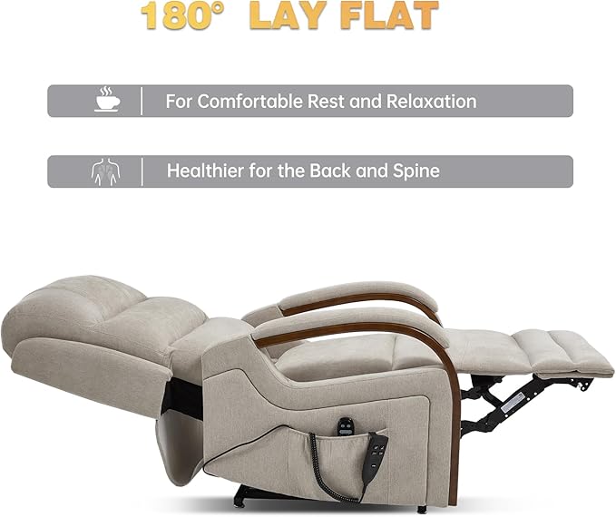 Dual Motor Power Lift Recliner Chair, Lay Flat Recliner, Lift Chair with Massage and Heat, Standing Assistance, Infinite Position Reclining, Living Room Chair (Beige1)