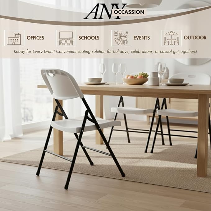 Amazing for less 2-Pack Heavy Duty Plastic Folding Chair, 450 lbs Capacity Foldable Chairs for Indoor Outdoor, Stackable Portable Seating for Party, Wedding, Patio, Backyard, Office (White)