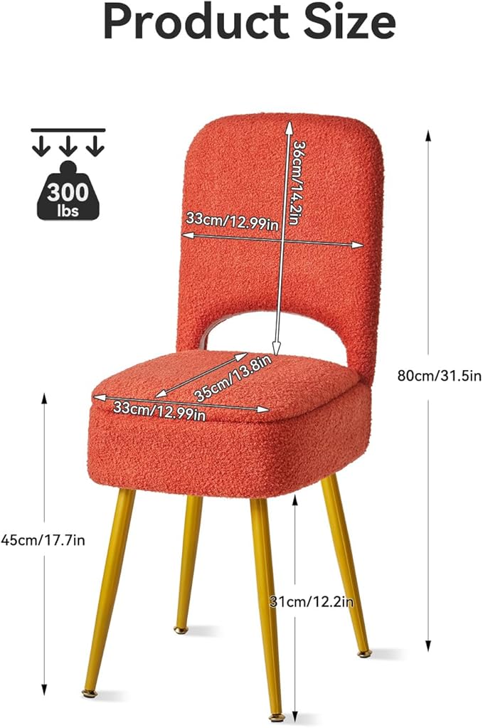 IBUYKE Small Storage Vanity Stool with Folding Backrest, 12.99" x 13.78" x 31.5" Square Teddy Velvet Ottoman, Makeup Chair for Living Room, 4 Metal Legs with Anti-Slip Feet, Orange WBD027J