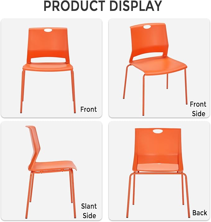 Sidanli Stackable Office Chairs, Orange Guest Chairs with Comfortable Streamline Seat, Stacking Chairs No Wheels for Conference Room, Set of 4.