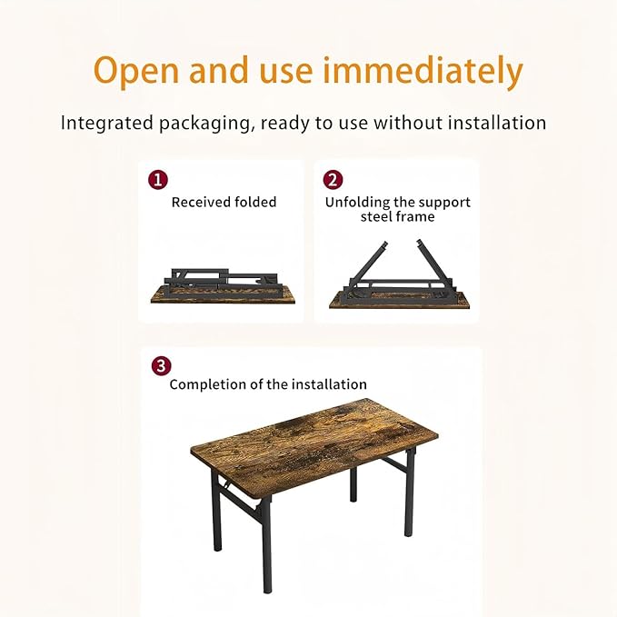 Folding Desk, 39.4" Foldable Desk for Small Spaces - Space Saving Folding Computer Desk, Portable Compact Design for Home Office, Bedroom, Dorm & Apartment, No Assembly Required