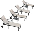 PURPLE LEAF Patio Lounge Chair Set Outdoor Chaise Lounger Aluminum Frame with Armrest 2 Side Table and Wheels for Pool Outside Sunbathing Tanning Recliner Including Pillows Beige