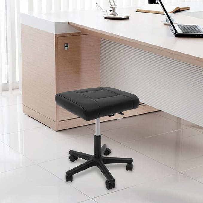 360° Rolling Foot Rest Stool 15-20 Inch Height Adjustable Ergonomic Under Desk Foot Rest with Thick Padding Leg Rest Stool for Office Desk Gaming Chair Home Use (Black)