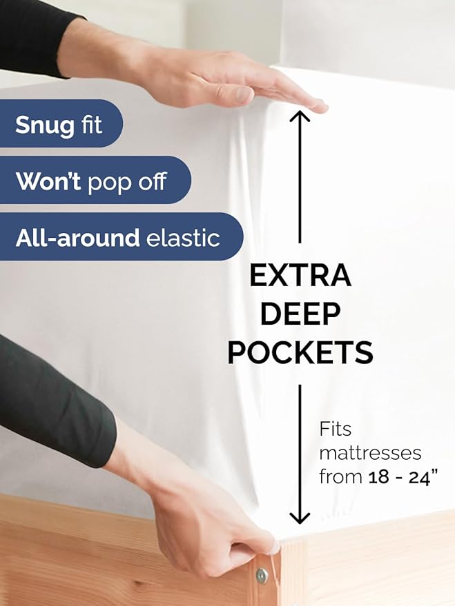 Extra Deep Pocket Twin XL Sheets - 3 Piece Breathable & Cooling Bed Sheets - Hotel Luxury Sheet Set - Soft, Wrinkle Free & Comfy - Easily Fits Extra Deep Mattresses - Deep Pocket Antique White Sheets