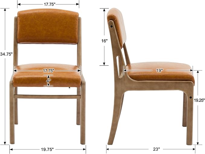 Mid Century Upholstered Dining Chairs Set of 4, Armless Farmhouse Leather Dining Chairs, Kitchen & Dining Room Chairs with Open Back, Accent Side Chairs for Living Room with Walnut Wood Frame, Brown