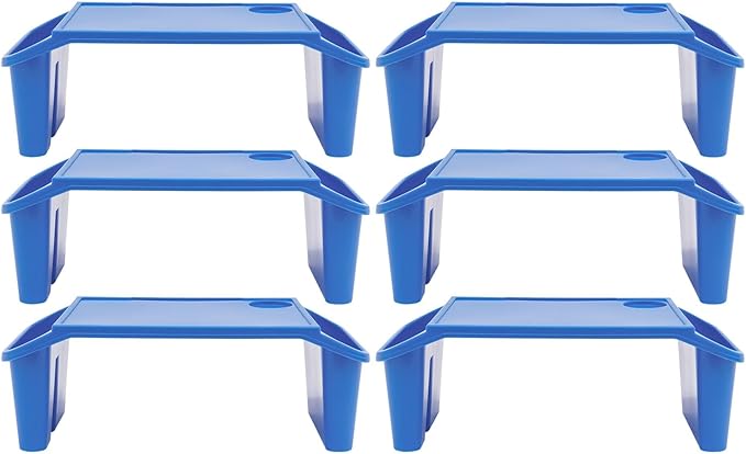 Kids Lap Desk Tray with Side Pockets, Plastic Breakfast Laptop Trays Kids Activity Lap Desk Tray Portable Bed Table Lap Desk for Kids Students Work Study School Classroom (6Pcs, Blue)