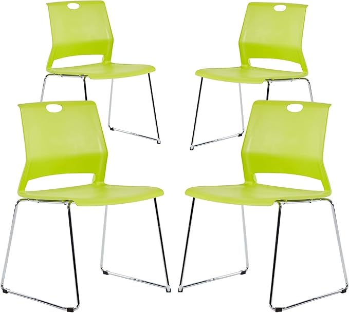 Green Stackable Chairs Set of 4, Stacking Waiting Room Chair with Sled Base, Office Guest Chairs for Conference, Waiting Areas, Library, Training Room, Classroom.