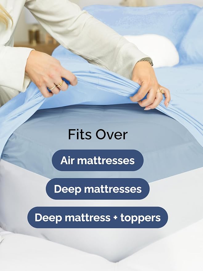 Extra Deep Pocket Twin XL Sheets - 3 Piece Breathable & Cooling Bed Sheets - Hotel Luxury Bed Sheet Set - Soft, Wrinkle Free & Comfy - Easily Fits Extra Deep Mattresses - Deep Pocket Light Blue Sheets