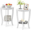 GOFLAME 2-Tier Round End Table Set of 2, 18” Sofa Side Table with Storage Shelf, Floor Tea Table with Solid Wood Legs, Compact Nightstand for Small Space, Living Room, Bedroom, White