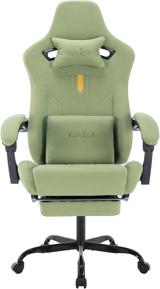 Gaming Chair with Footrest Ergonomic Computer Chair Massage Lumbar Cushion, Racing Video Game Chair Adjustable Rocker Recliner Executive Office Desk Chair Fabric for Adults