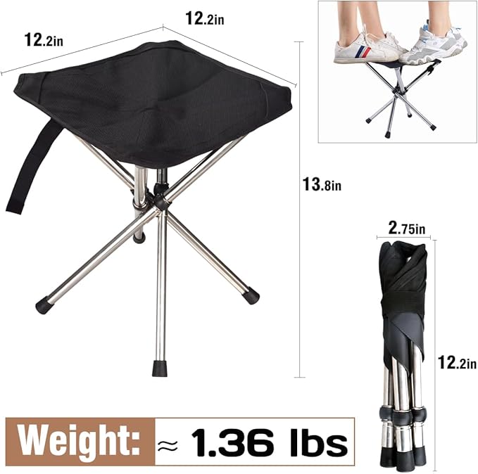 JVZI® Ultra-Light Backpacking Camping Stool - 275lbs Capacity, 1-Second Setup | Waterproof, Dual-Height Design for Camping, Bonfire,Fishing & Queues (2)