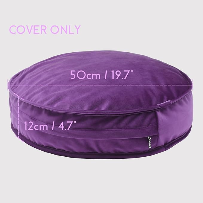 YIUOR Round Floor Pillow Cover Velvet Throw Seating Pouf Yoga Meditation Cushion Plush Case Reading Room Decor Cover Only (19.7IN, Purple)