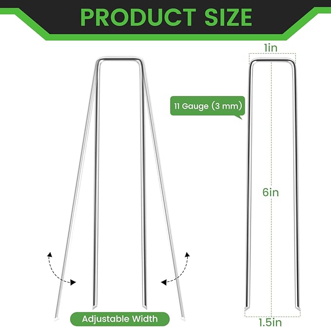 60 Pack 6 Inch Landscape Staples 11 Gauge Heavy Duty Galvanized Garden Stakes, U-Shaped Ground Pins for Weed Barrier Fabric, Drip Irrigation Tubing, Sod, Lawn & Christmas Outdoor Decorations