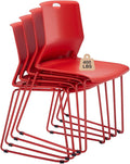 Red Stacking Chairs Set of 4, Modern Stackable Office Chairs with Wide Plastic Seat & Metal Sled Base for Waiting Room Break Room Conference Church Banquet Lobby