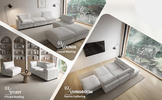 Cloud Couch Modular Sectional Sofa,118" Oversized L Shaped Sofa with Ottoman,Plush 4 Seater Comfy Couch with Chaise Convertible Couches for Living Room,Covers Washable&Replaceable (White)