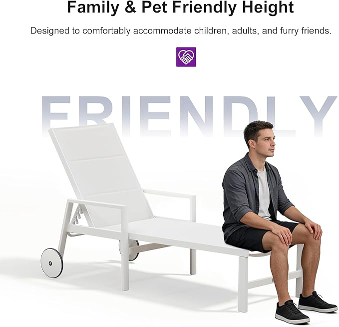 PURPLE LEAF Outdoor Chaise Lounge Adjustable Sunbathing Recliner with Armrest Cream 2 Sets