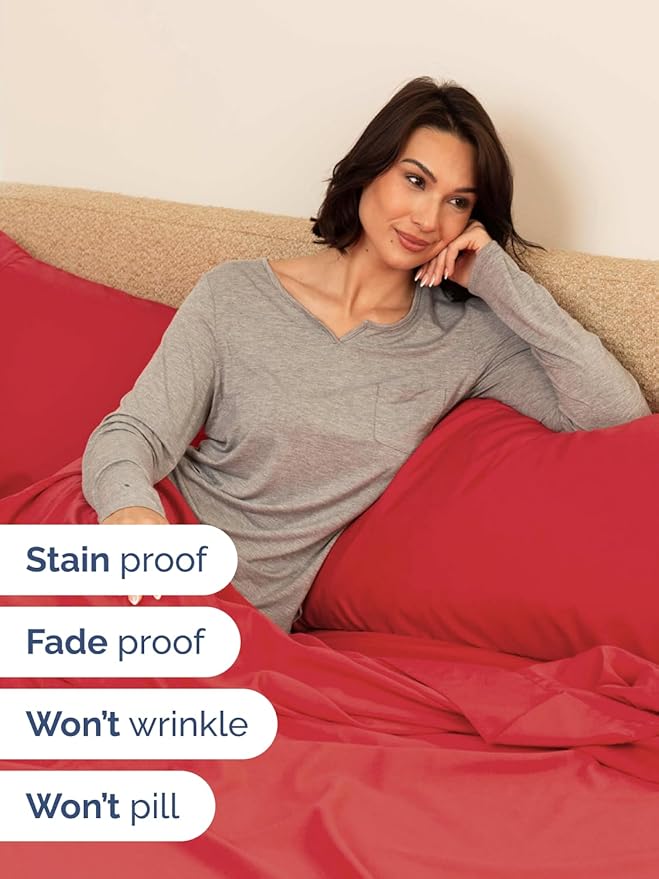 Extra Deep Pocket Twin Sheets - 3 Piece Breathable & Cooling Bed Sheets - Hotel Luxury Bed Sheet Set - Soft, Wrinkle Free & Comfy - Easily Fits Extra Deep Mattresses - Deep Pocket Red Sheets Set