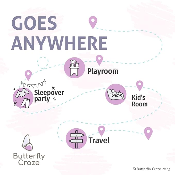 Butterfly Craze Floor Lounger Cover - Machine Washable Floor Mattress Cover - Versatile Seating & Sleeping Pad Alternative - Guest Bed Option for Sleepovers - King Size, Pink Ballerina