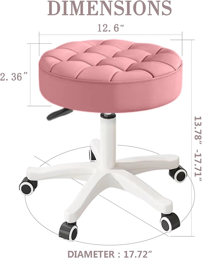 HDHNBA Small Chair Round Rolling Stool with Wheels PU Leather Height Adjustable Swivel Drafting Work SPA Salon Stools Home Office Chair,2 Pack