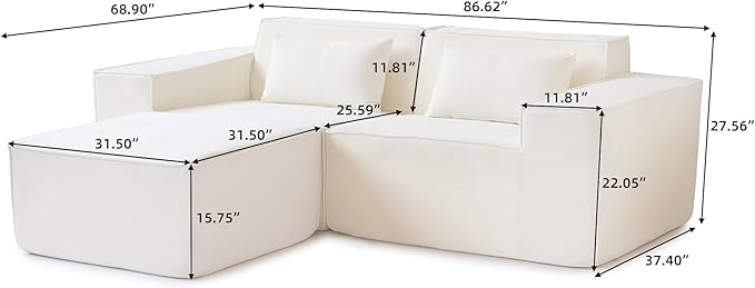JACH 86.62" Modular Sectional Couch, Huge Plus Love Seat Sofa, Modern Comfy Cloud Couches with Reversible Chaise Ottoman, Sofa Furniture for Living Room, Office, Apartment, Beige