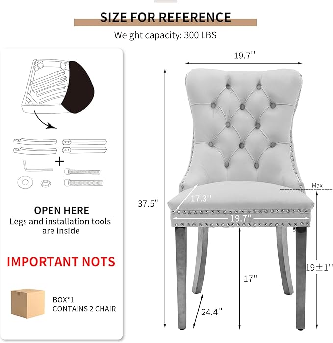 YeahFurn Modern Dining Chairs Set of 2, Tufted Upholstered Dining Room Chairs with Nailhead, PU Leather Front & Velvet Back, Solid Wood Legs, Kitchen Chairs, Sillas de Comedor (Black & Orange)