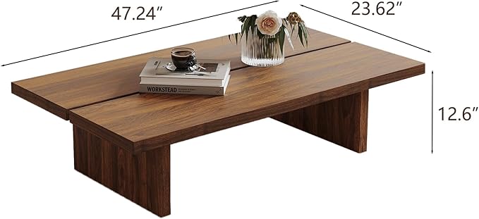 Modern Rectangle Coffee Table, Wood Living Room Table, Walnut Brown Japanese Tea Table for Home Office Apartment, 47.24"