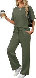 XIEERDUO Women's Side Slit Lounge Sets 2 Piece Travel Outfits Airport Tracksuit Oversized Wide Leg Loungewear S-3XL