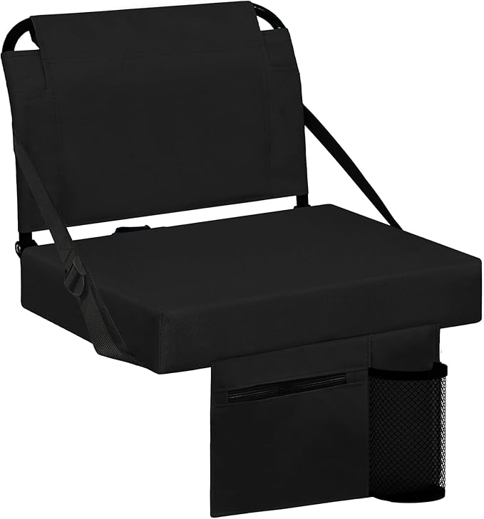 Stadium Seat for Bleachers with Back Support and Wide Padded Cushion Stadium Chair - Includes Shoulder Strap and Cup Holder