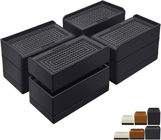 ANNKUT Rectangle Bed Risers, 3 Inch Heavy Duty Adjustable Furniture Risers for Bed Sofa Table and Couch Lift，Support Up to 1,300 Lbs (4 Pack-Black)