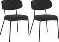KCC Boucle Dining Chairs Set of 2, Modern Mid-Century Upholstered Stylish Kitchen Chairs Sherpa Accent Diner Chairs with Metal Legs and Curved Back for Kitchen, Dining Room(Black)