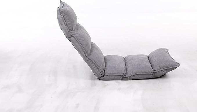 Fabric Folding Floor Chair with Headrest - 6-Position Head & Foot Recliner, 14-Position Lumbar Support - Ergonomic Design for Reading, Gaming, and Relaxation, 014BE